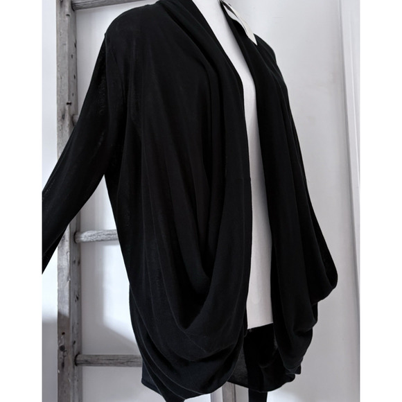 Reiss Essentials M Black Draped Open Front Cardigan Lightweight Knit Cocoon - Picture 5 of 13